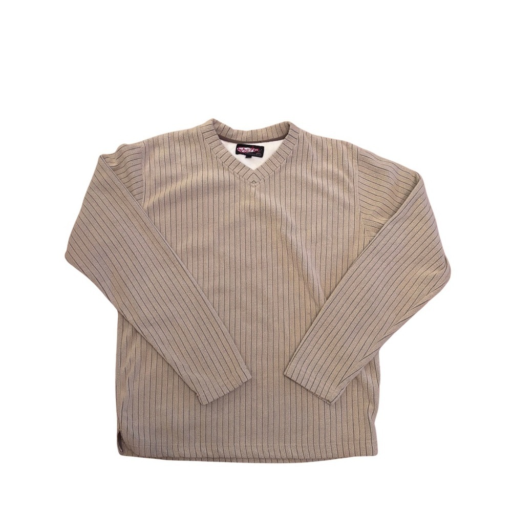 Fahrenheit Men's Fleece Ribbed  Tan V-Neck Sweater